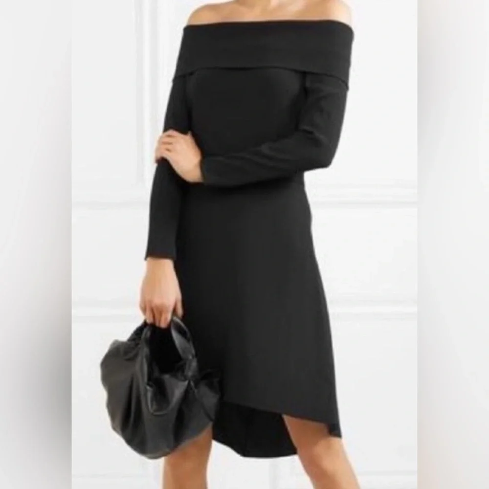 NWT Theory Kensington Elegant Black Mini Off-Shoulder Dress NWT Size 6 - Picture 3 of 7